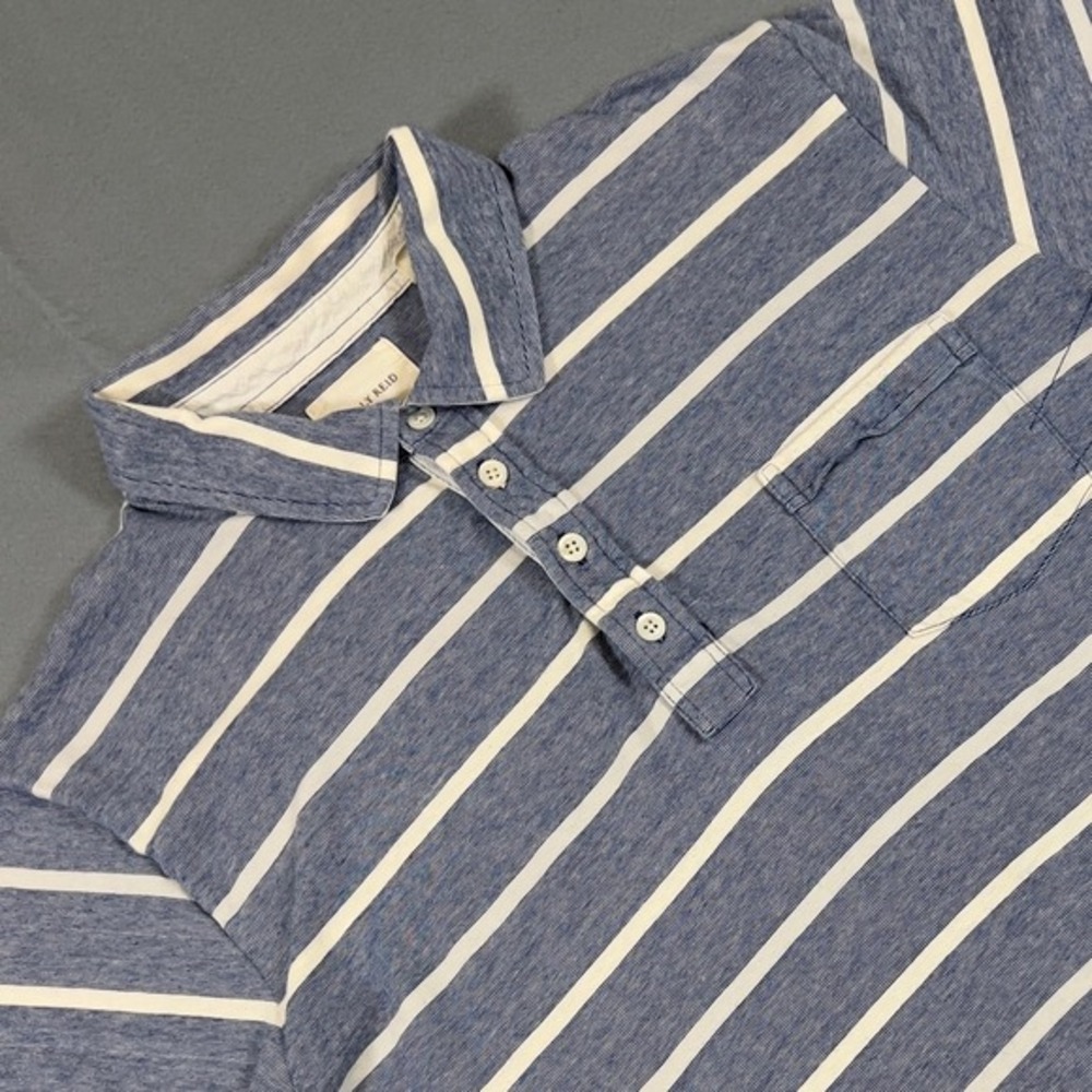Billy Reid Mens Polo Shirt Striped Short Sleeve Cotton Casual‎ Blue Size Large